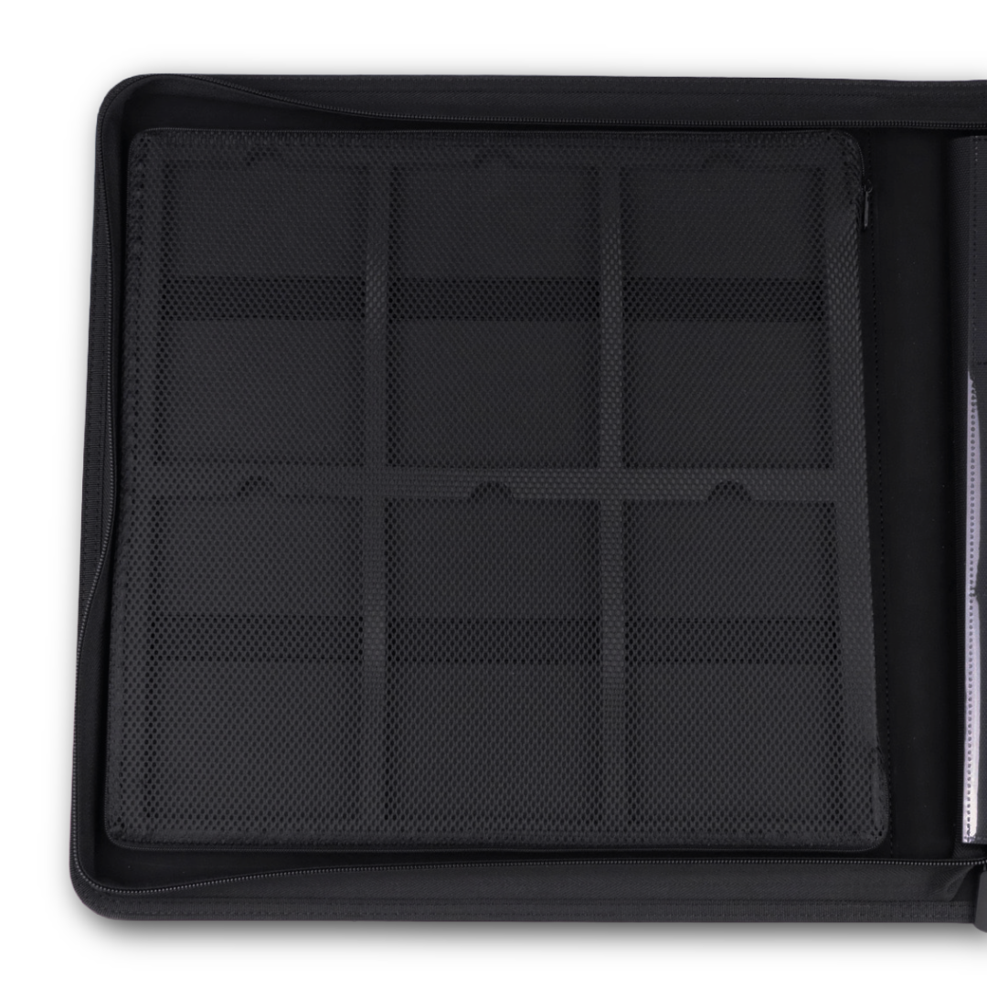 The front page of the Showcase Pro Elite Collector Binder showing where Graded cards fit into the binder With protective mesh